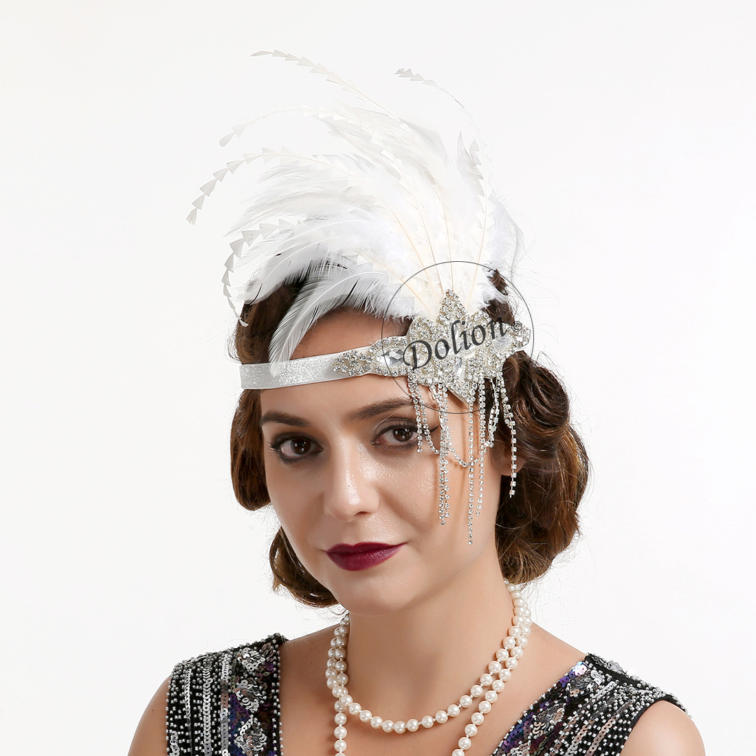 欧美复古流苏发饰宫廷黑色羽毛头带1920s party宴会发饰套装