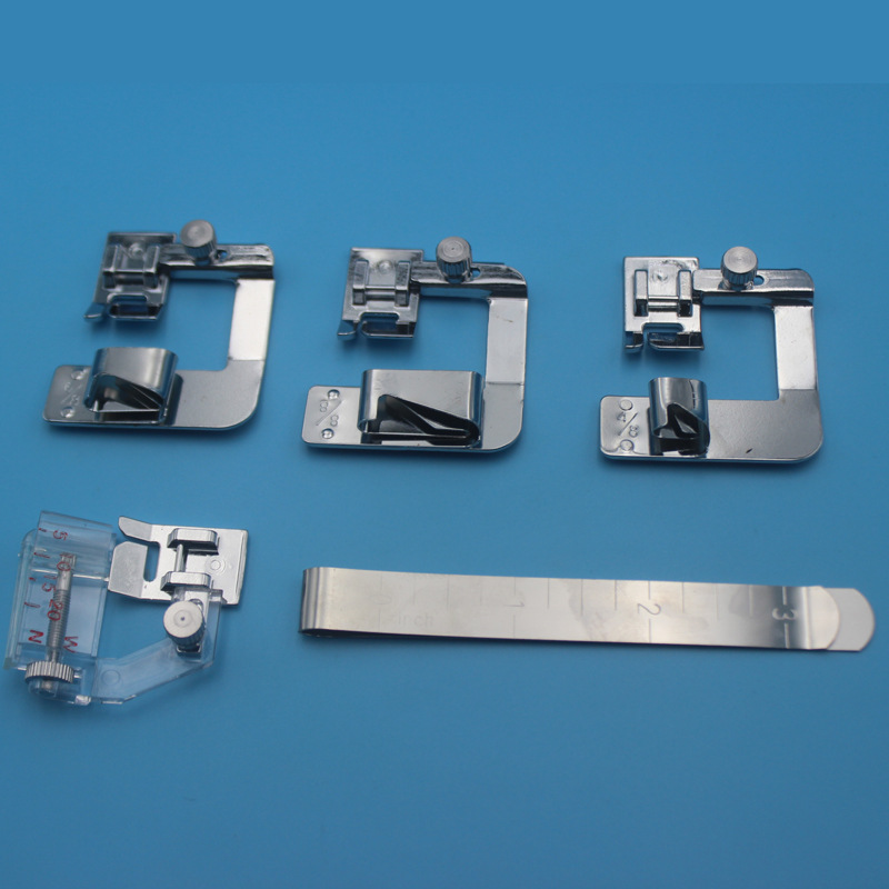 家用缝纫机配件 印字包布条压脚 金属卷边夹 包边卷边压脚 五件套