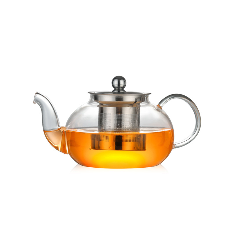 Factory Wholesale Teapot Glass Thickening Heat-Resistant Flowering Tea Kombucha Stainless Steel Filter Tea Maker Glass Teapot