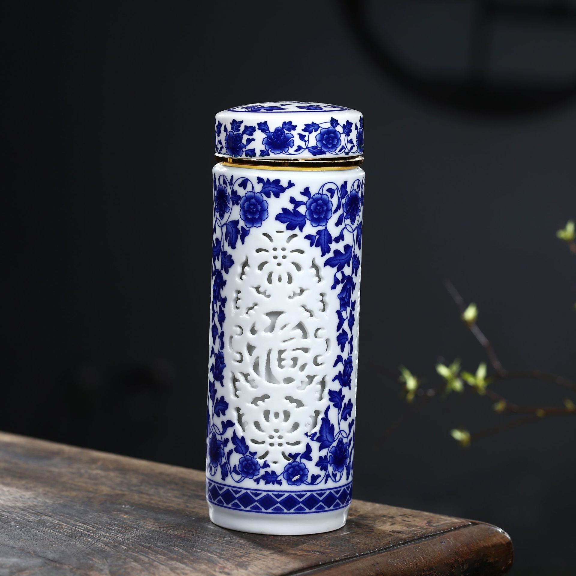 Jingdezhen Ceramic Vacuum Cup Double-Layer Liner Hollow-out Exquisite Tumbler Car Health Tea Cup Business Gift Cup