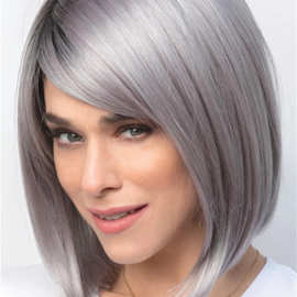 新款外贸中老年假发女短直发灰白渐变色头套速卖通欧美假发短发套