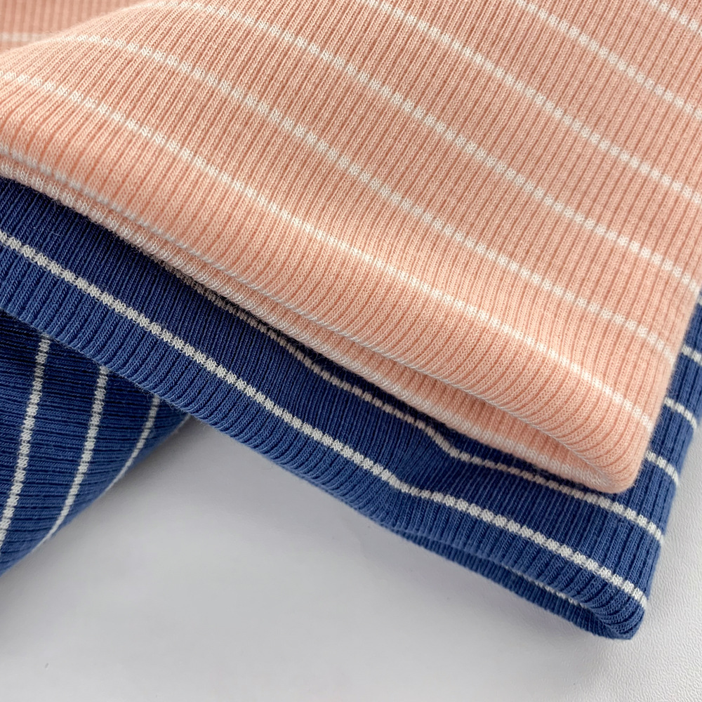 双色条纹打底衫针织面料 tr罗纹条子 秋冬女装内搭上衣背心布料