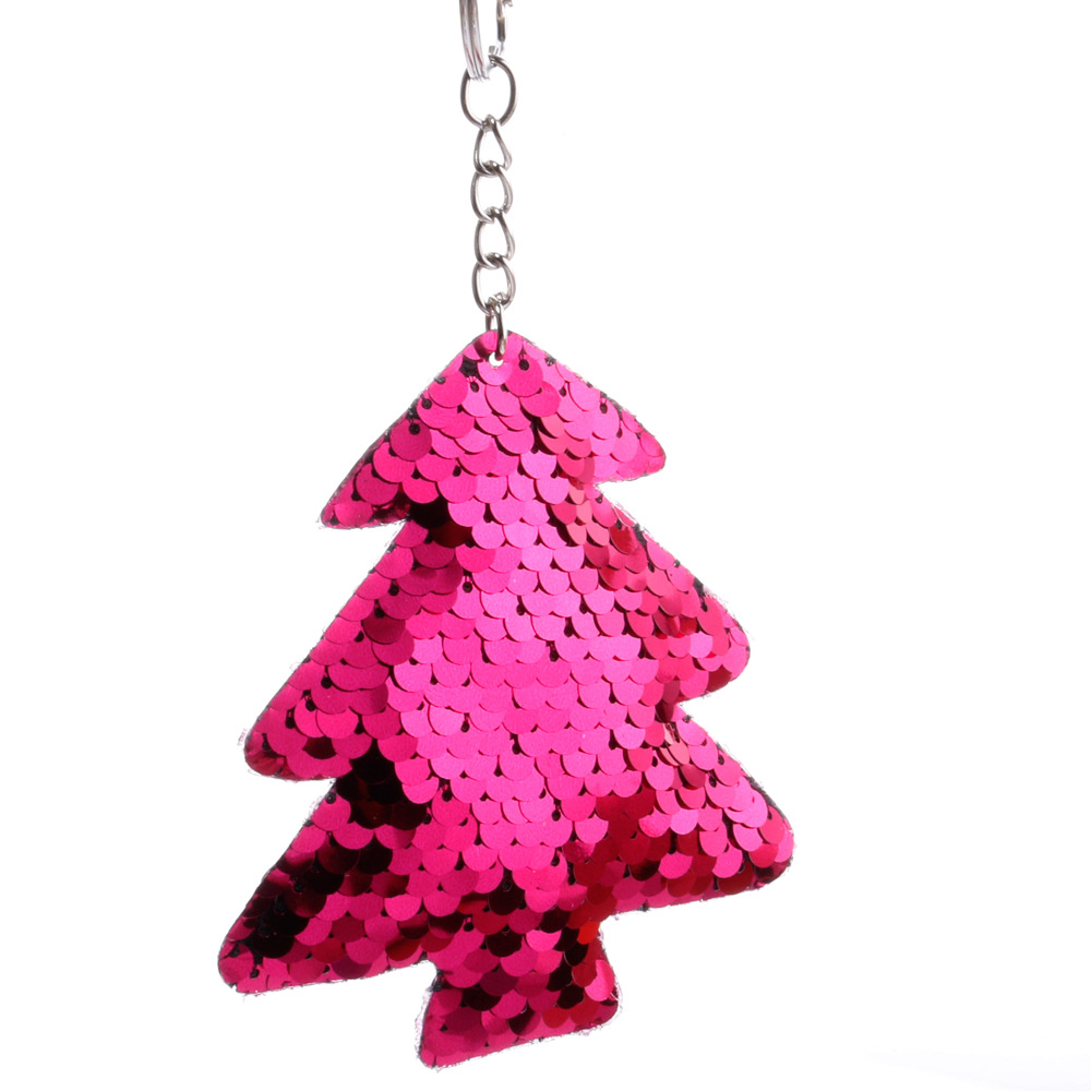 亮片圣诞树钥匙扣挂件反光亮面七彩松树钥匙扣包包挂件牛仔裤挂饰