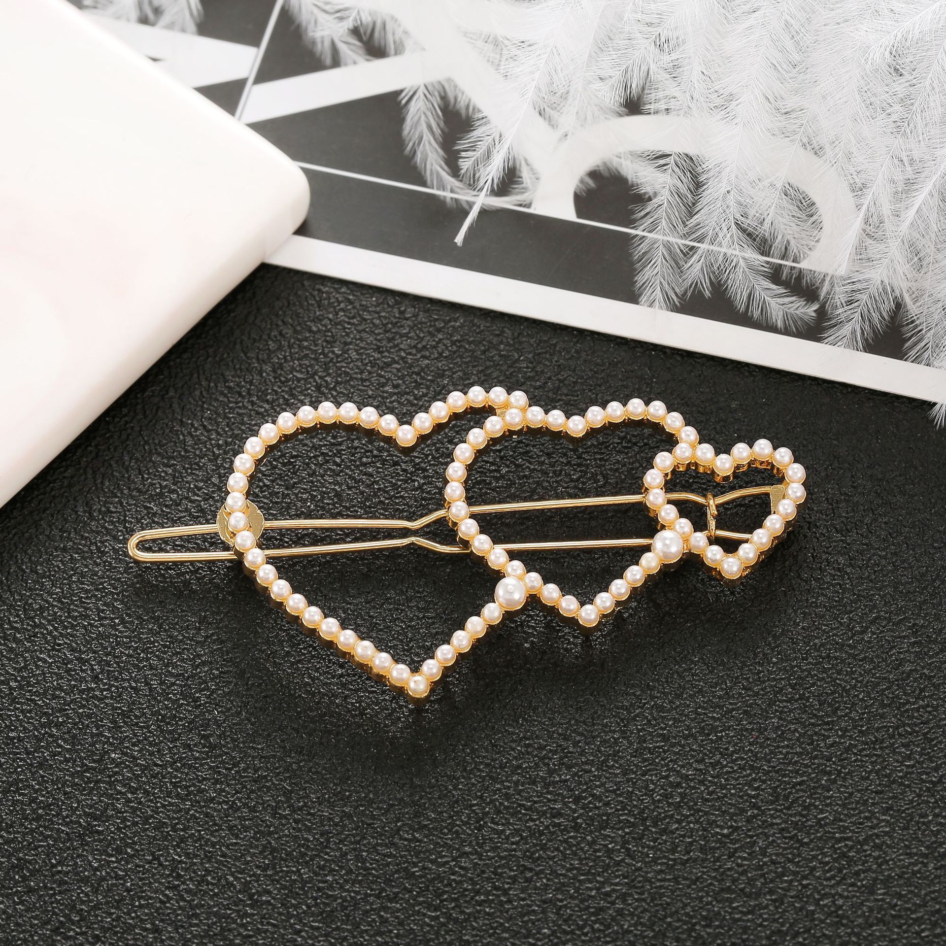 欧美跨境新款珍珠发夹套装 网红ins简约风几何边夹 韩版珍珠发夹