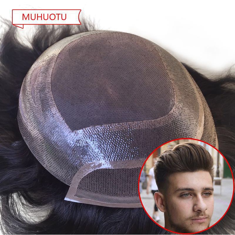 青岛厂家直销外贸款全手织真人发男士补发块men hair piece toupe