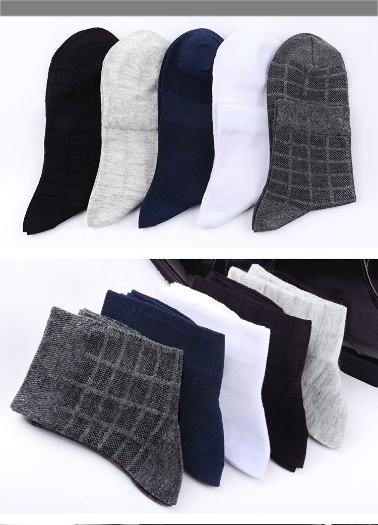 3双-10双袜子男春夏薄款男士中筒袜网眼纯色长袜网面透气吸汗防臭