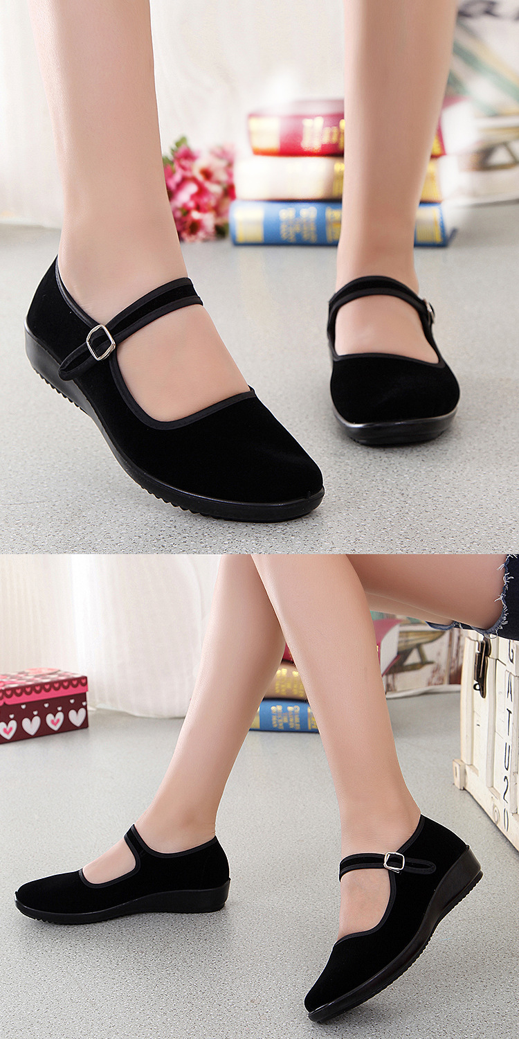 老北京布鞋酒店服务员商场工装鞋加厚底平绒一代鞋黑色工作鞋