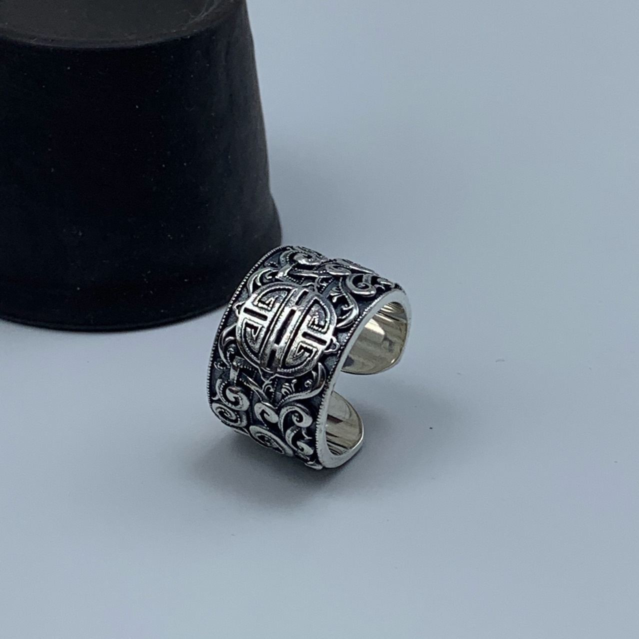 奢遇蒙古绮纹吉祥图案戒指男女s925纯银时尚复古开口调节指环潮