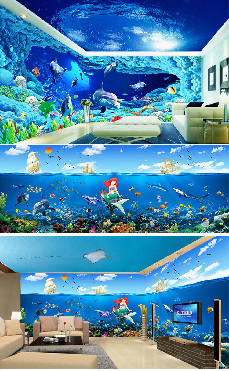 梦硕3d立体海底世界防水壁画婴儿游泳馆海洋壁纸大型主题无缝墙布