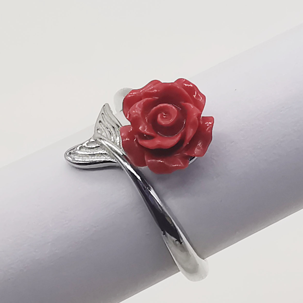 *恒途*天然朱砂雕刻玫瑰花戒面 925银鱼尾标准戒托少女之心款戒指