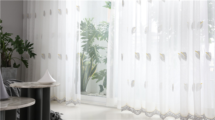 纱帘窗帘阳台隔断帘透光不透人白沙白纱遮光飘窗绣花北欧卧室窗纱