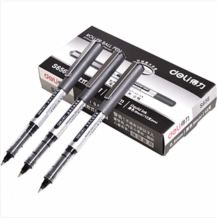 得力直液式走珠笔0.5子弹头中性笔签字笔碳素笔考试笔黑红水笔656