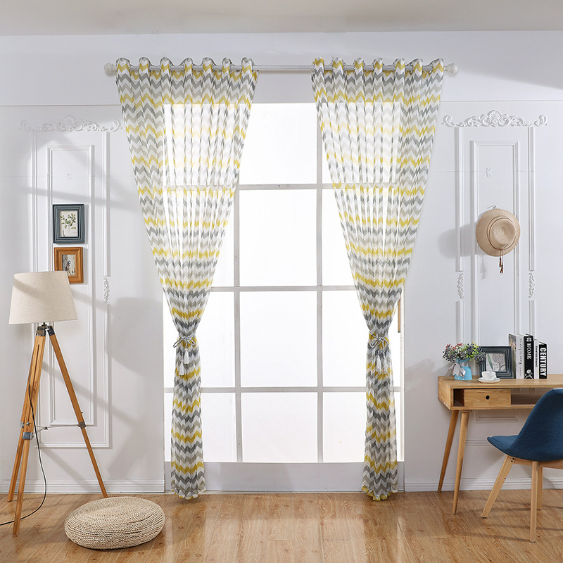 Chiffon Printed Gauze Curtain Living Room Bedroom Chiffon Sunshade Floor Window Mesh Curtains Generation Hair