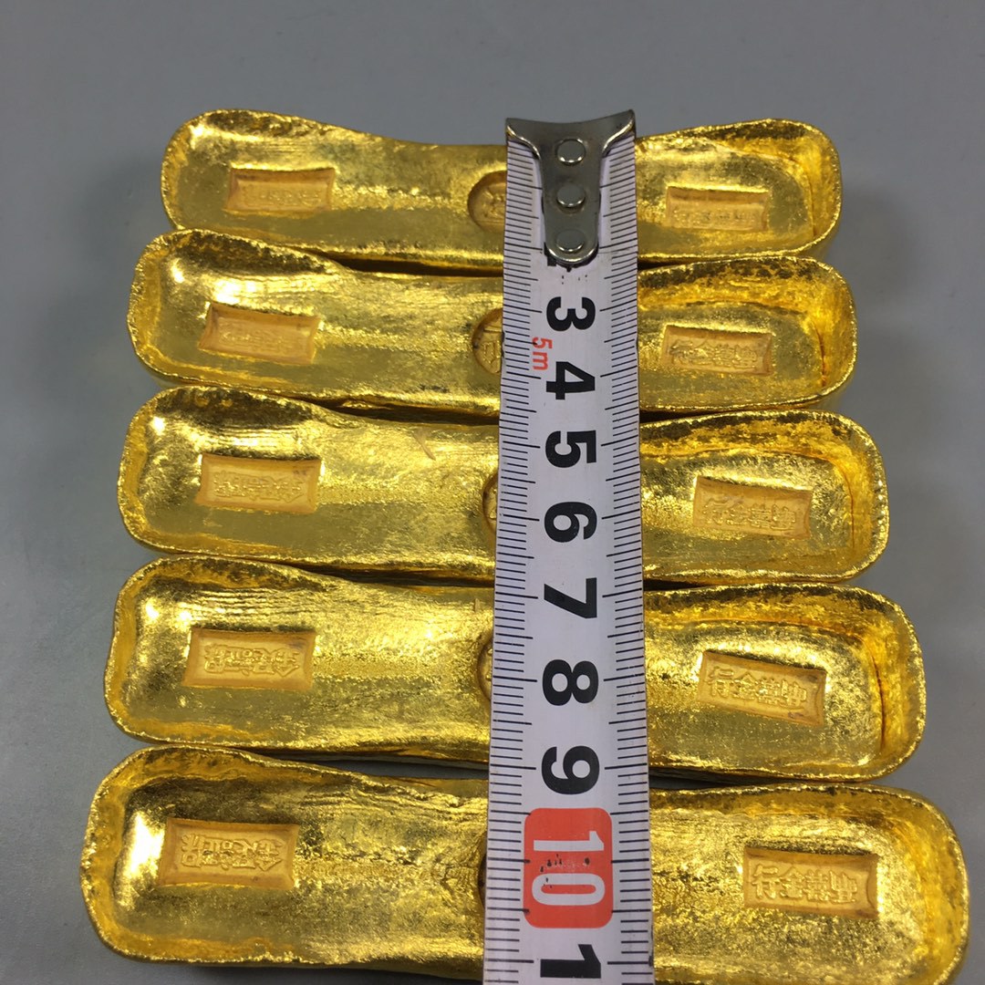 仿古古玩金元宝金条仿古精雕福禄寿禧财金锭大清赤金金锭影视道具