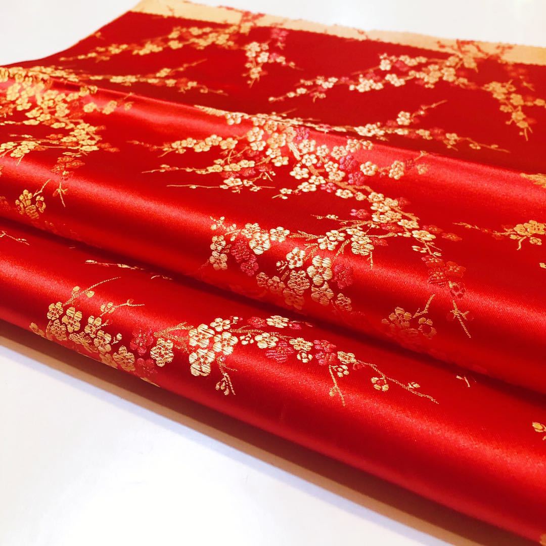 中国风梅花织锦缎缎面旗袍唐装服装面料工艺品手工古装汉服丝绸