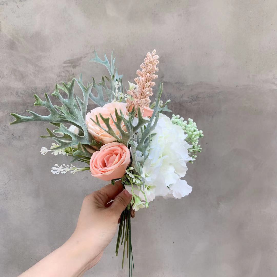 m126森系香槟色系手札花束 仿真花绢花假花批发欧式亚马逊货源