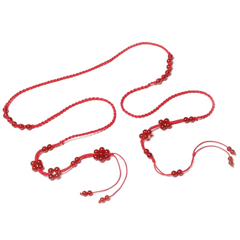 石榴石红色红腰链 手机编织红绳腰链饰品水晶红色腰绳 饰品批发
