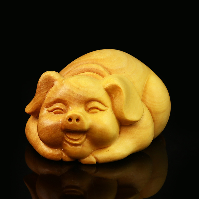 黄杨木雕动物小猪摆件手把件雕刻工艺礼品家居饰品木刻茶宠福气猪