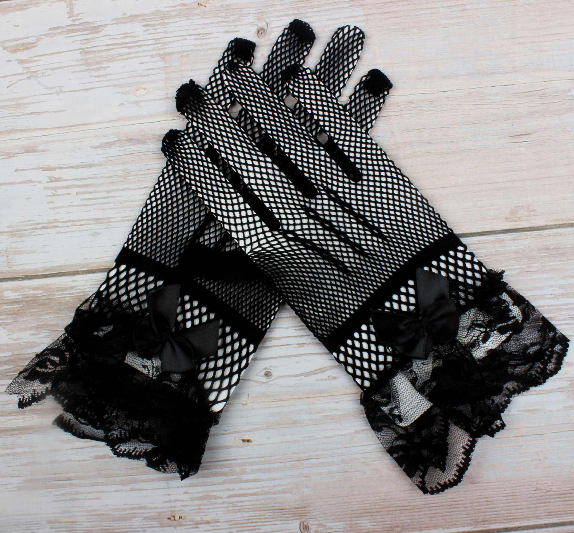 女士性感蕾丝手套 大花边蝴蝶结渔网 礼服配件 礼仪表演手套批发