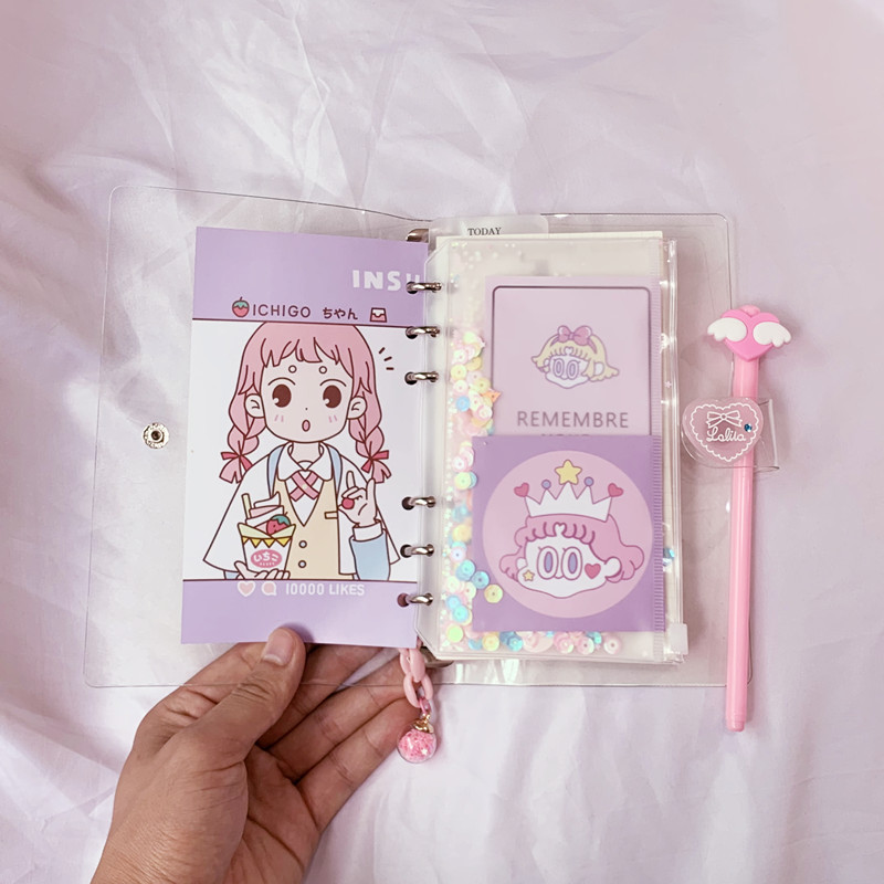 少女心ins女孩透明简约手帐本 可爱卡通日记笔记本子 活页本套盒