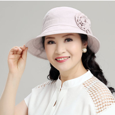 薄款春夏遮阳帽子女韩版妈妈渔夫帽中老年人花朵太阳帽一件代发