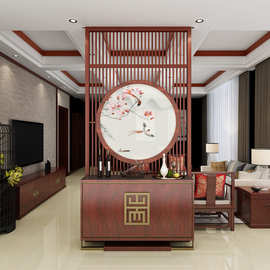 中式屏风隔断墙客厅风水挡煞小户型入户进门实木装饰玄关镂空栅栏