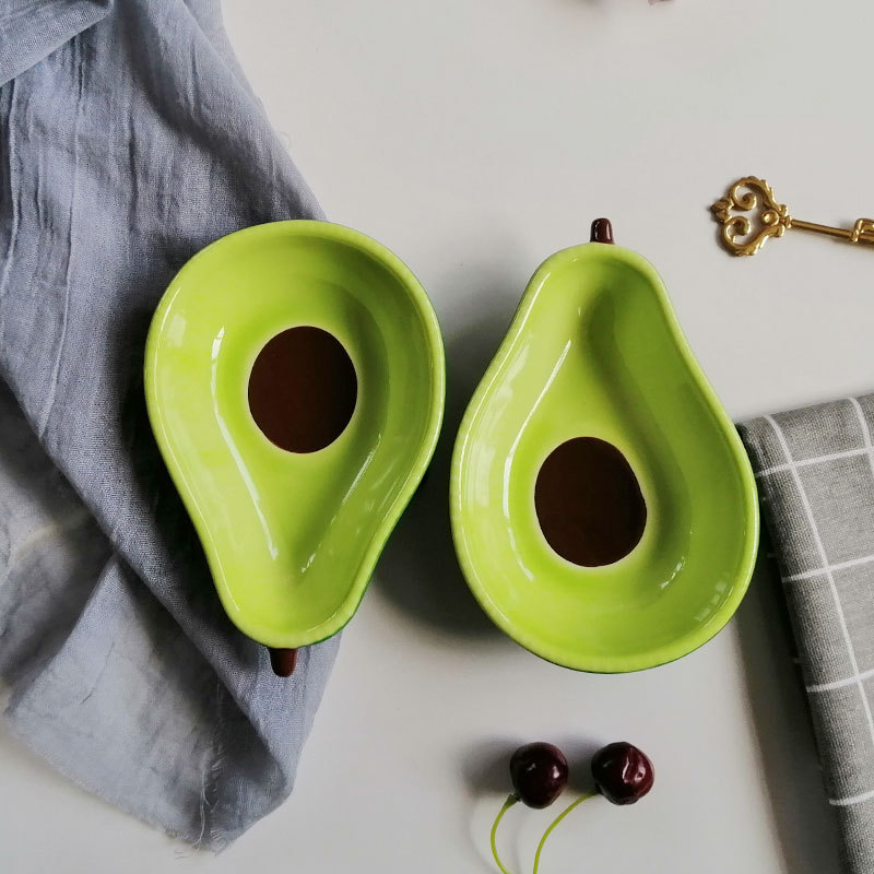 Korean Style Ins Cute Green Avocado Ceramic Bowl Plate Breakfast Salad Bowl Dessert Rice Bowl Household Tableware