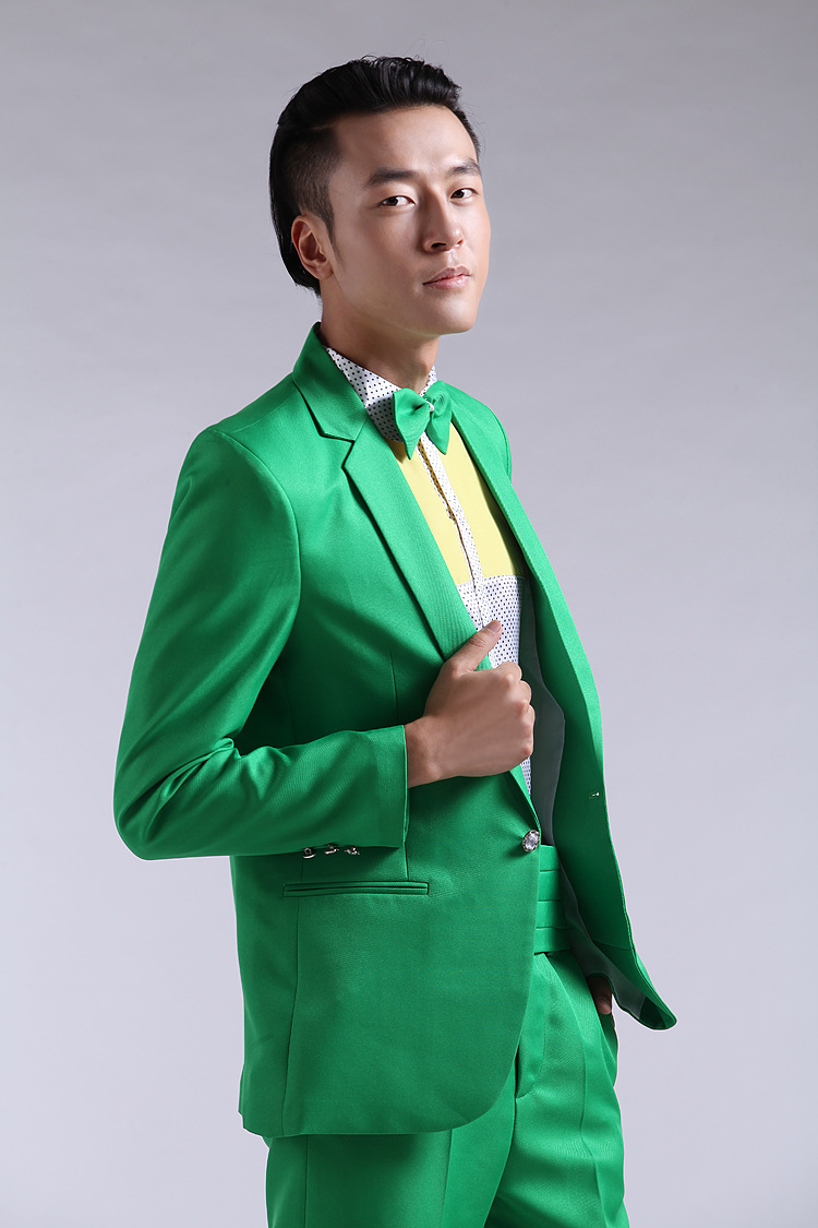 高档新款韩版男士礼服西服彩色西装结婚舞台主持演出影楼男装套装