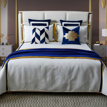 简约美式软装蓝色床品多件套现代样板间展厅卖场指定床品配套含芯