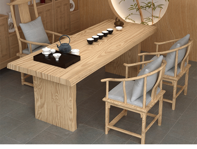 新中式实木泡茶桌茶台 长条功夫茶几茶桌椅组合 家用实木大板茶桌