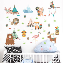 ZY994卡通动物自粘贴画儿童房间幼儿园外贸速卖通墙壁装饰贴纸
