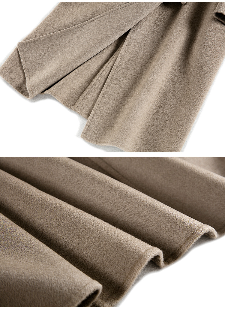 简子燕麦色经典款水波纹双面羊绒大衣女2019新款羊毛呢外套101801