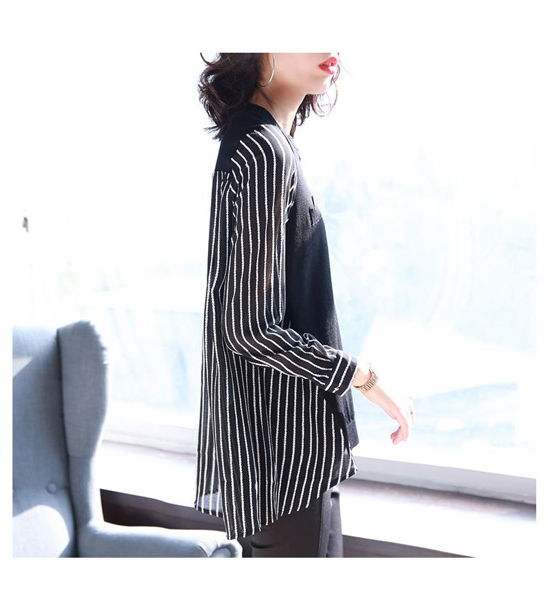 宝诗黎圆领长袖撞色条纹针织衫 独立站2019新款女装秋季韩版休闲