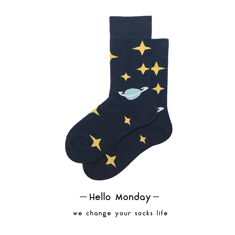 Monday Socks Men's Stockings Women's Hip-Hop Fashion Starry Sky Middle Tube Cotton Socks