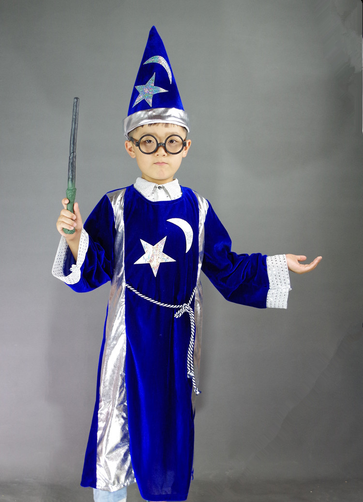 万圣节小魔法师服装小巫师哈利波特装扮蓝色星月表演服舞会演出服