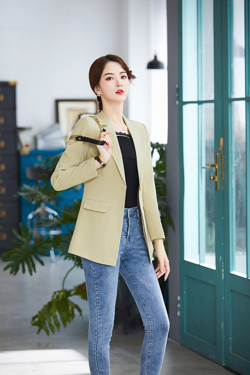 女2019时尚纯色小西装职业套装女面试正装秋一粒扣商务工装工作服