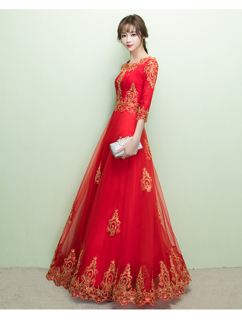 敬酒服新娘2020新款中式显瘦红色中国风长款结婚礼服女婚礼连衣裙