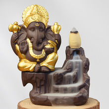 亚马逊爆款铭泽砂岩树脂工艺品印度象头神家居装饰香炉创意礼品