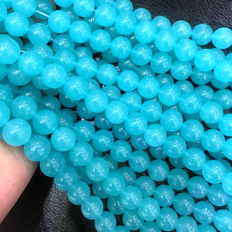 批发冰种天河石玉髓半成品 天河玉散珠 圆珠蓝玉髓 diy饰品配饰