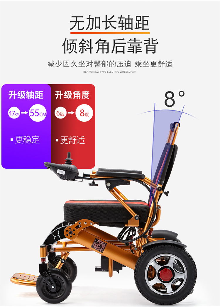 铝合金电动轮椅轻便锂电池折叠智能可上飞机老年人残疾人代步车