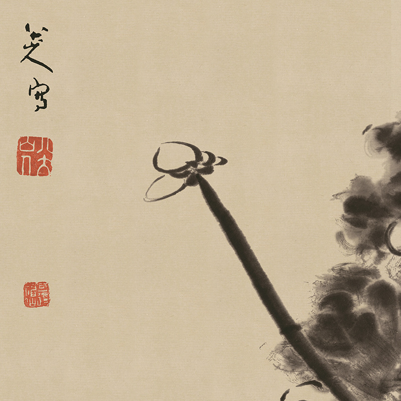 明  朱耷  荷花小鸟图轴纸本138x53局部01