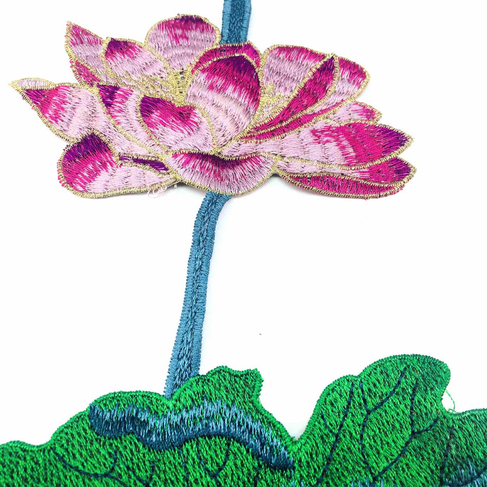 新款4色精致荷花 水溶刺绣舞台服饰旗袍汉服装饰布贴 补丁贴花