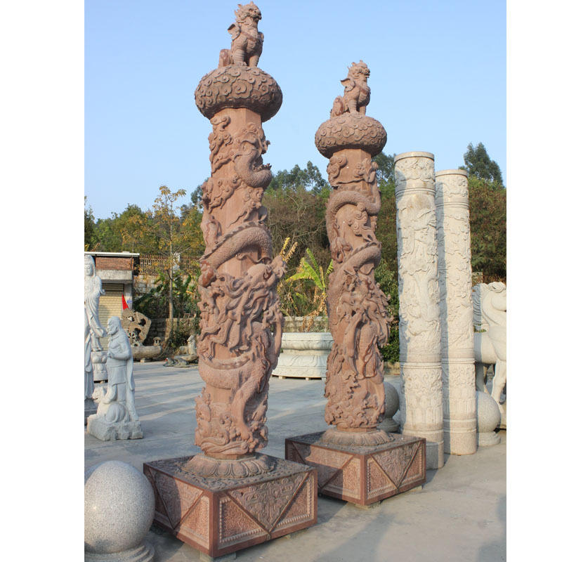 惠安石雕定制双龙柱华表石雕龙柱二龙戏珠 寺庙祠堂专用青石龙柱