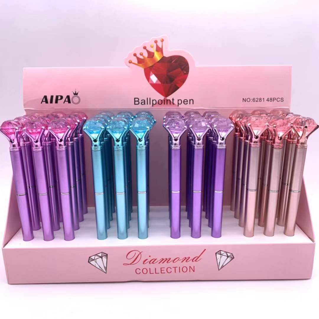 Korean Creative Modular Plug Colorful Diamond Rotating Ballpoint Pen Color Large Precious Stones Pen Queen Truncheon Advertising Marker