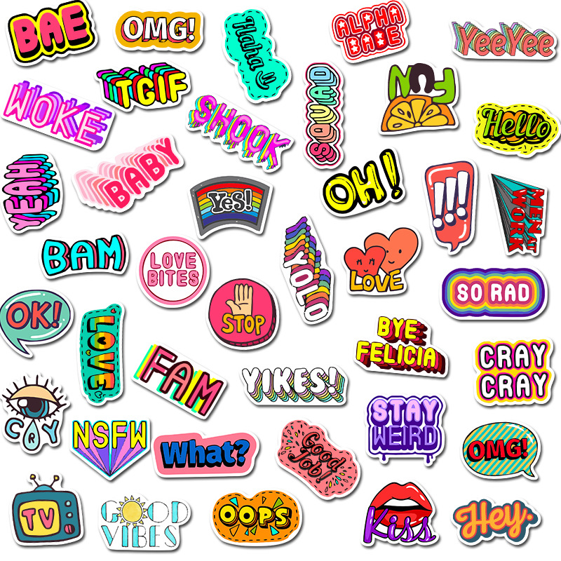 50张不重复卡通英文字母贴纸个性化行李箱笔记本涂鸦贴纸防水