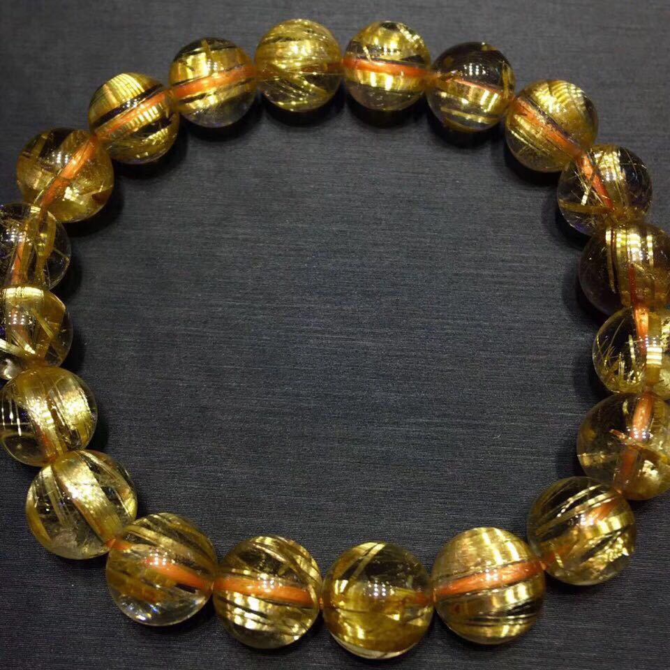 天然金发晶钛晶板钛单圈手链 发晶手串 男女款顺发水晶发晶手链