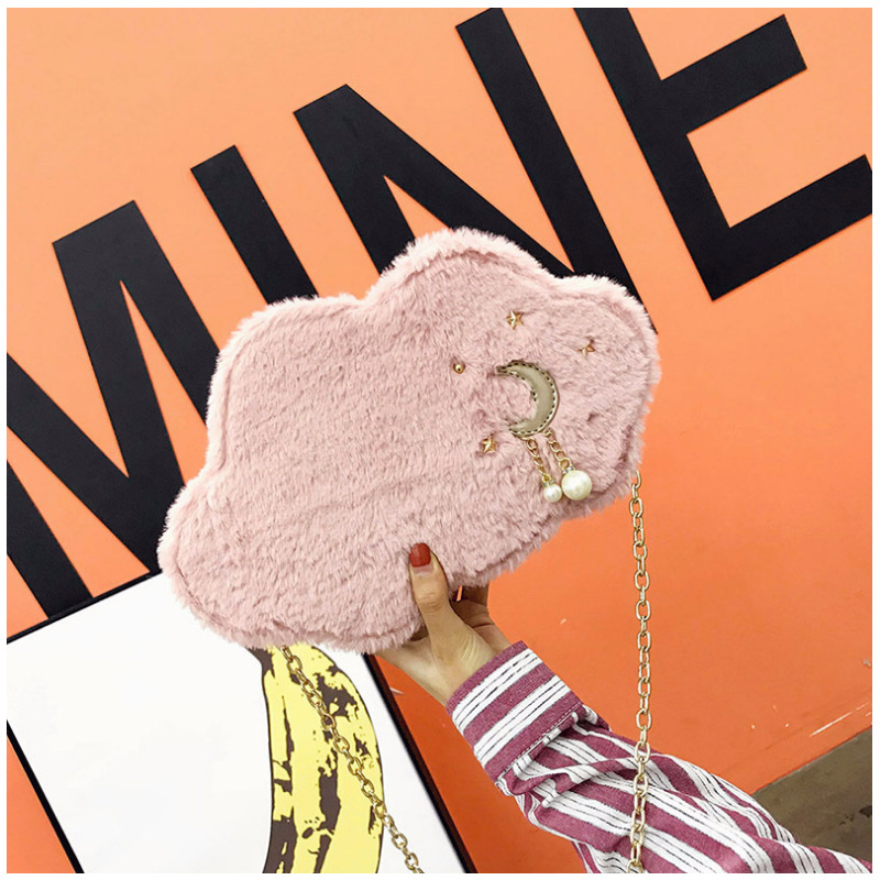 Factory Wholesale Cartoon Plush Cloud Shoulder Bag Girl's Pink Cute Pearl Pendant Messenger Bag Women's Bag