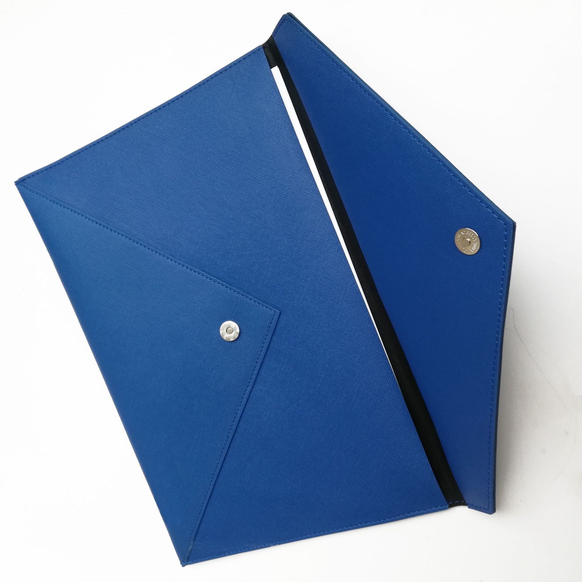 定制蓝色皮革a4文件袋 皮革车缝办公资料文件袋定做logo