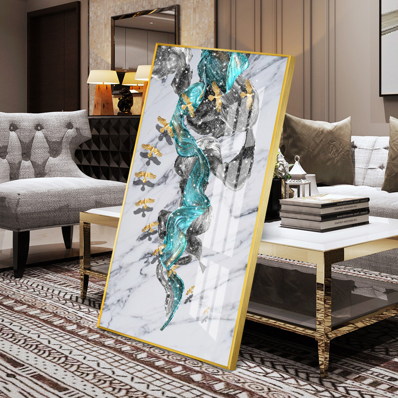 轻奢挂画正版镶钻晶瓷画铝合金烤瓷沙发床头装饰客厅中式简约