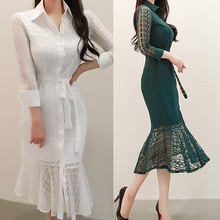 名媛蕾丝荷叶裙跨境女装2023韩版修身气质衬衣蕾丝系带大摆连衣裙